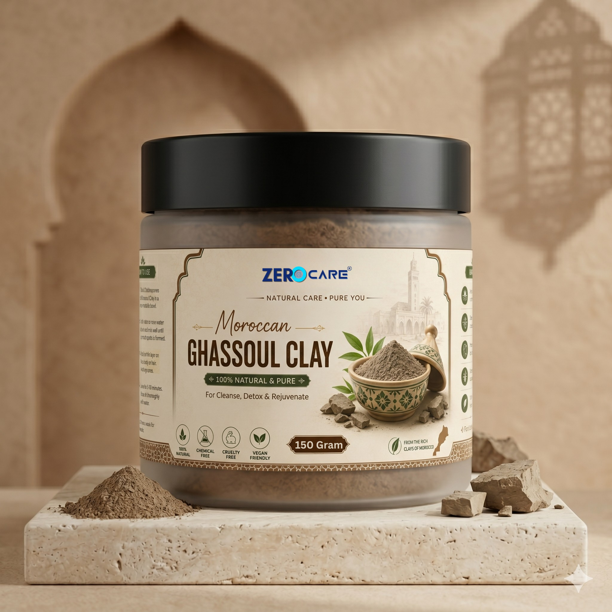 Moroccan Ghassoul Clay Powder 150g - Zero Care Pakistan