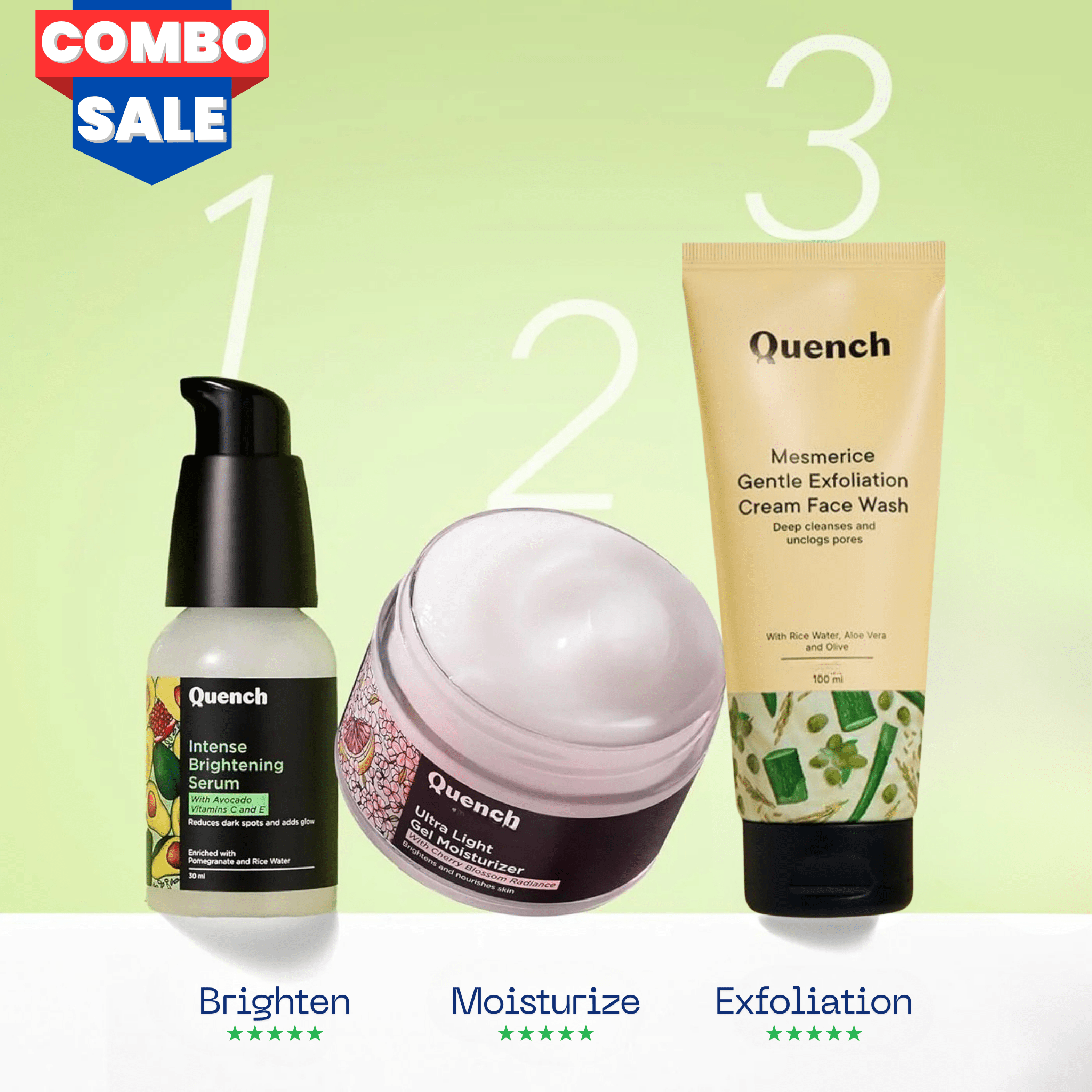 ZC Q1 Korean Glass Skin Combo - Face Wash Moisturiser and Bravocado Serum by Zero Care Pakistan